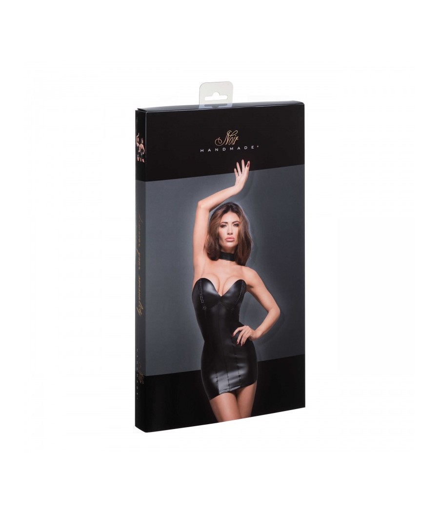 F172 Mini-robe en Powerwetlook avec bonnets en éco-cuir
