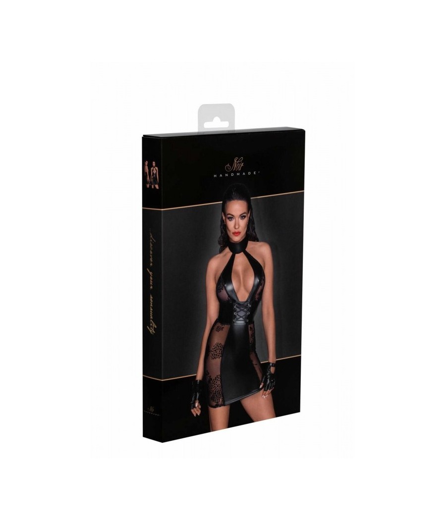 F238 Robe courte en tulle, empiècements en Powerwetlook et fermeture de corset