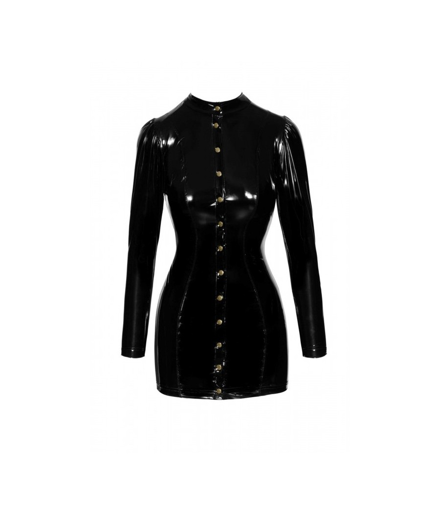 F246 Robe courte en PVC fermée sur le devant par des fermoirs dorés