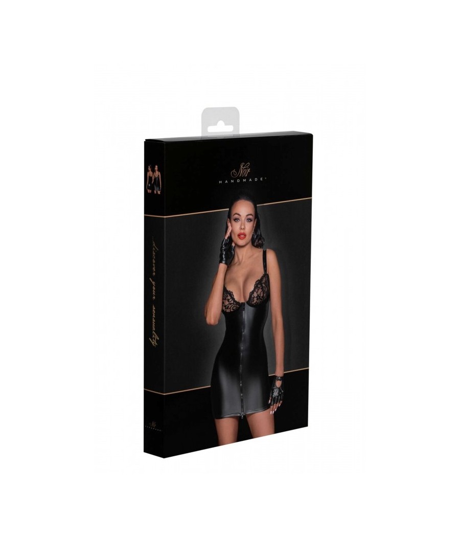 F254 Mini-robe Powerwetlook avec poitrine en dentelle et fermeture éclair à 2 sens