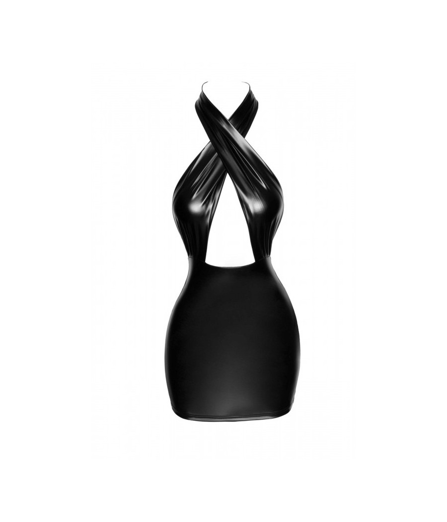 F255 Mini-robe dos nu en Powerwetlook avec encolure enveloppante