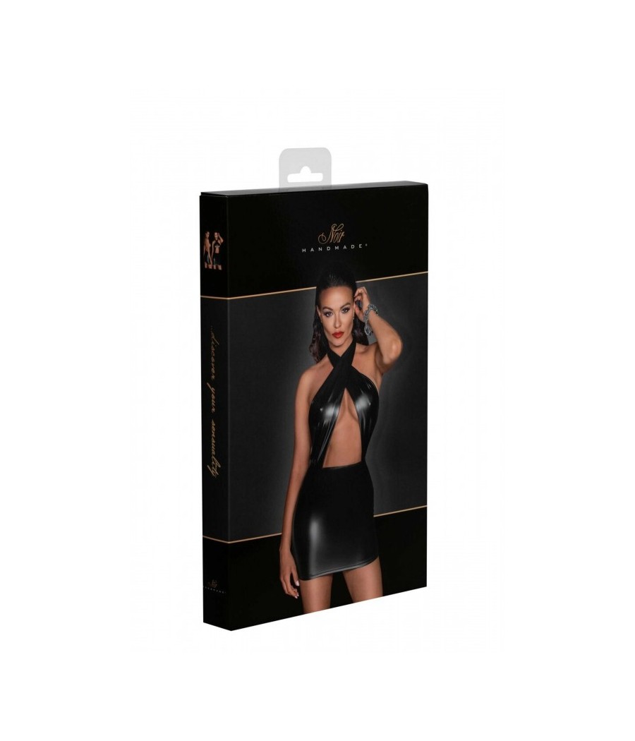 F255 Mini-robe dos nu en Powerwetlook avec encolure enveloppante