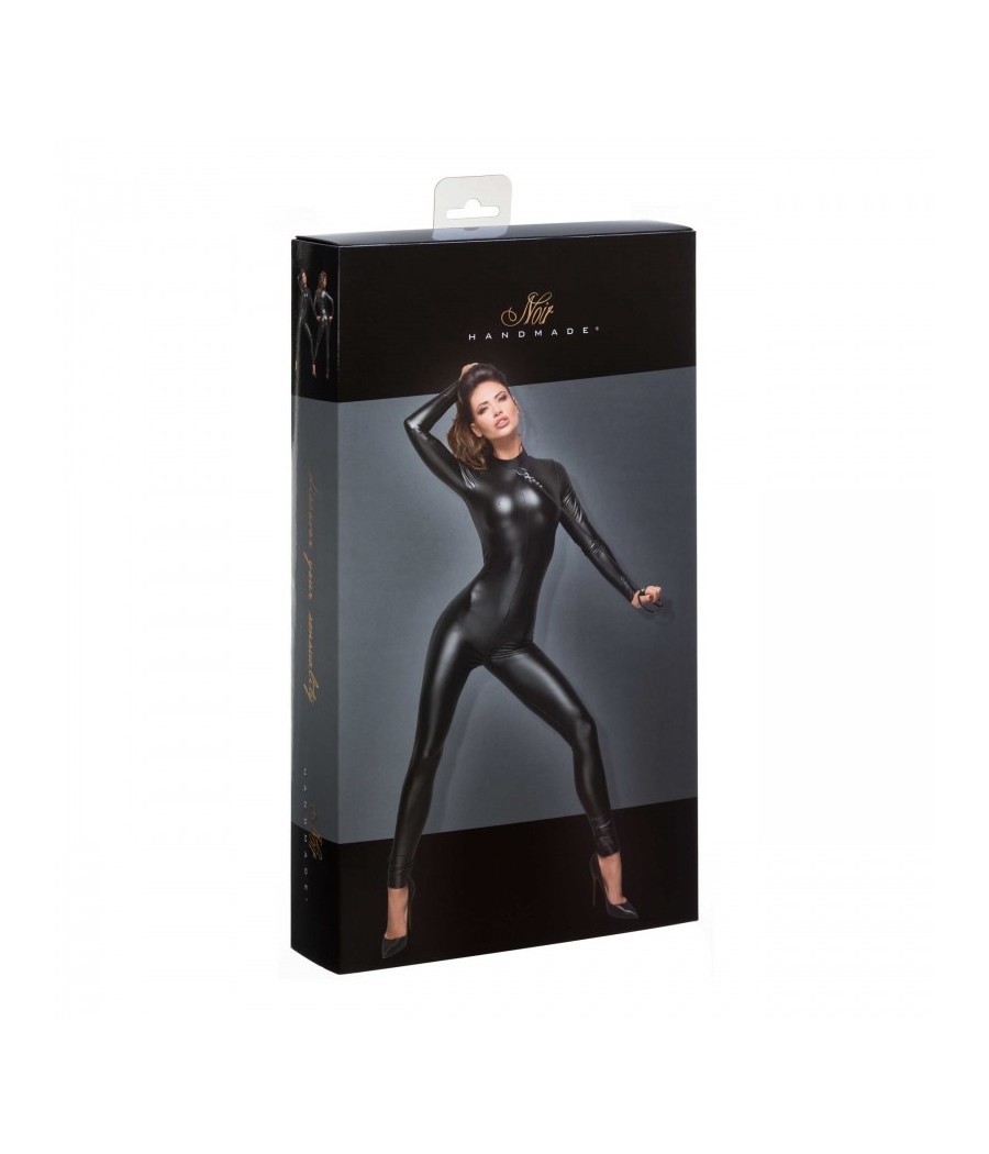 F162 Combinaison Powerwetlook avec leash et fermeture éclair bidirectionnelle