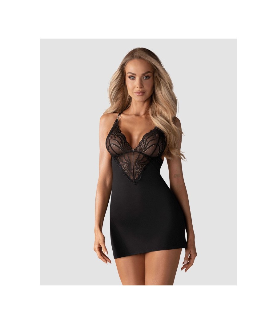 828-CHE-1 Nuisette et String - Noir