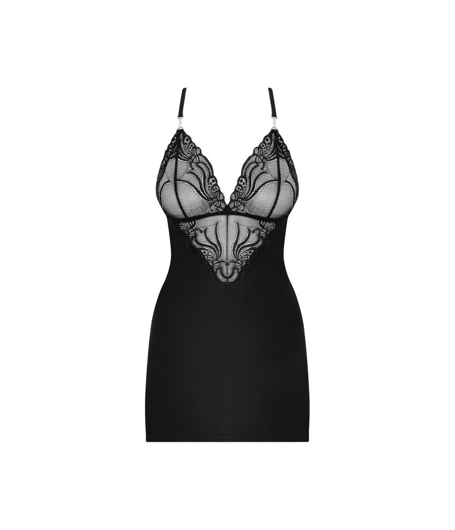 828-CHE-1 Nuisette et String - Noir