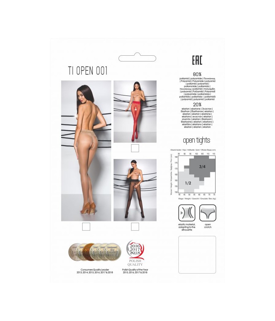 TI001R Collants ouverts 20 DEN - Rouge 