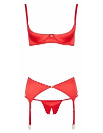 Ensemble lingerie 3 pièces ouvert rouge - Cottelli Lingerie