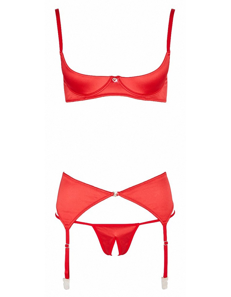 Ensemble lingerie 3 pièces ouvert rouge - Cottelli Lingerie