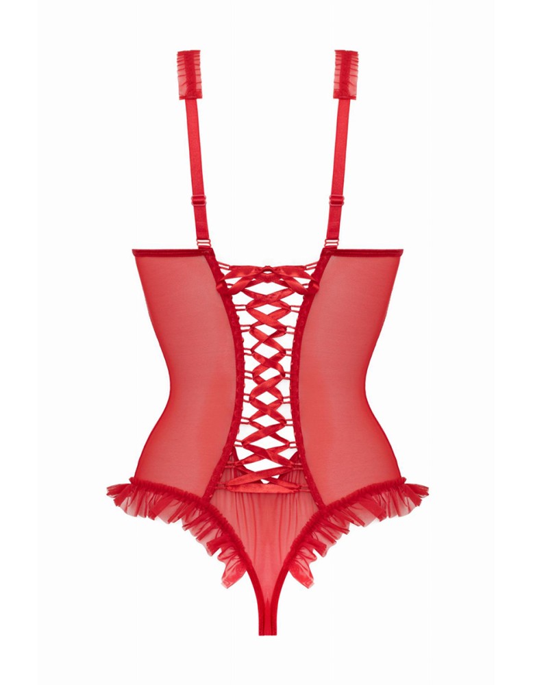 Body wetlook ouvert rouge Mistique - Christine