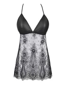 Nuisette dentelle et wetlook noire V-9789 - Axami