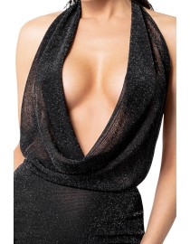 Mini robe dos nu Luminara F351 en résille pailletée