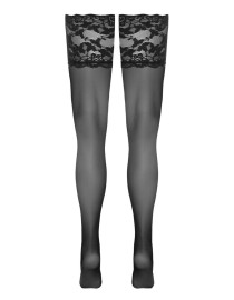 Bas autofixants large jarretière dentelle noir - Cotelli Lingerie