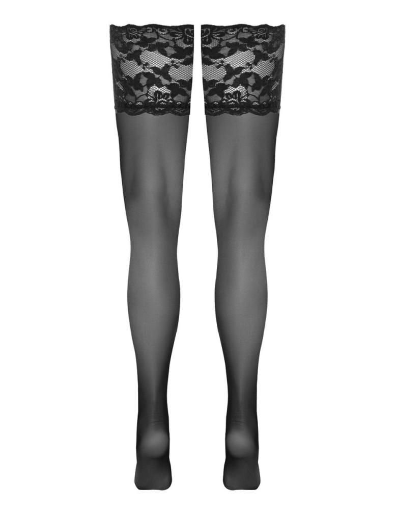 Bas autofixants large jarretière dentelle noir - Cotelli Lingerie