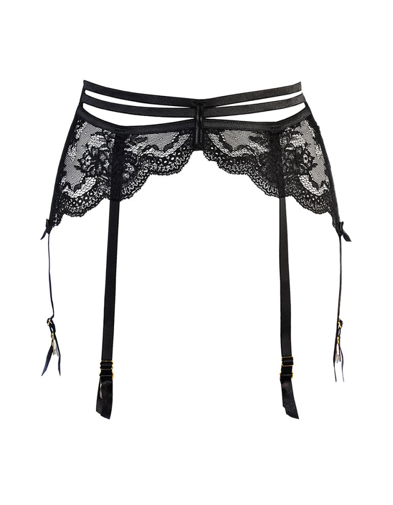 Porte-jarretelles tulle et dentelle noir V-10712 - Axami